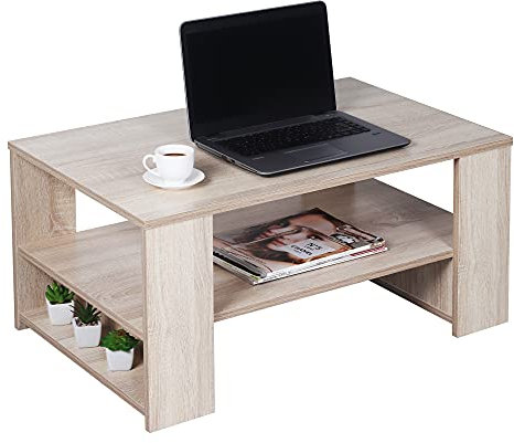 RICOO Couchtisch mit Stauraum Wohnzimmertisch Holz WM090-ES Coffee Table 72 x 50 x 50 cm Sofatisch modern Tisch für Couch klein Eiche Sonoma