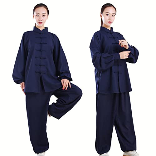 Tenue de Tai Chi à Manches Longues Kung-fu Costume Femme Homme Vêtements D’Arts Martiaux Coton et Lin Kung Fu et Wing Chun Vêtements,Blue-M