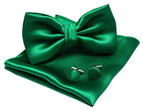 JEMYGINS Herren Fliege Grün5 Satin Fliege und Einstecktuch mit Manschettenknöpfe Sets