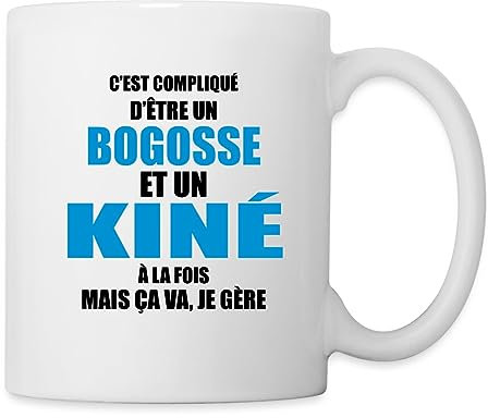 Spreadshirt Bogosse Et Kiné Humour Cadeau Kinésithérapeute Mug Blanc, taille unique, blanc