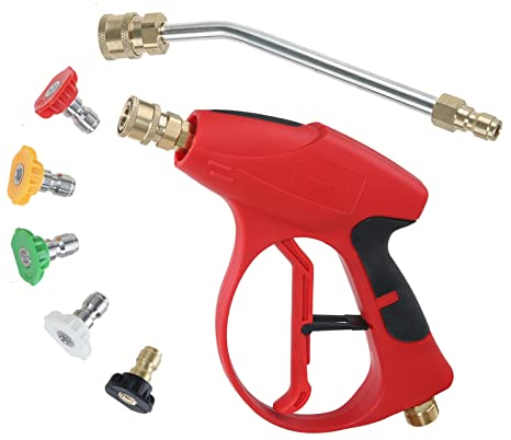 Sooprinse Kurze Hochdruckreiniger-Pistole, 3000 PSI (207 bar) 17,8 cm Ersatzverlängerung, gebogener Stab, 5 Düsenspitzen, M22-14-Einlass