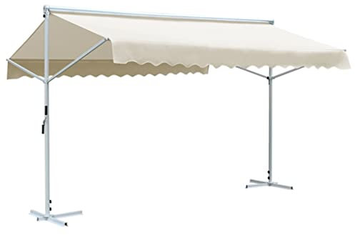 Hommdiy Freistehende Gartenmarkise Sonnenschutz Terrasse Standmarkise Markise 400x300 cm Creme