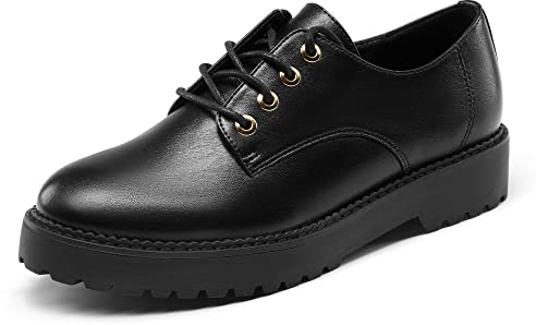 DREAM PAIRS Oxford Zapatos de Cordones Mujer Zapatos Planos Mujer Negro/PU SDOX2202W-E Talla 37 (EUR)