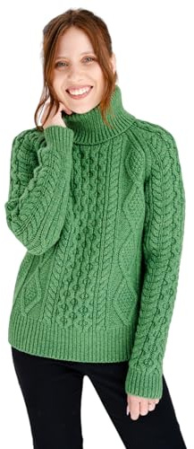 SAOL Damen Rollkragen Wollpullover Irischer Zopfmusterpullover, hergestellt in Irland