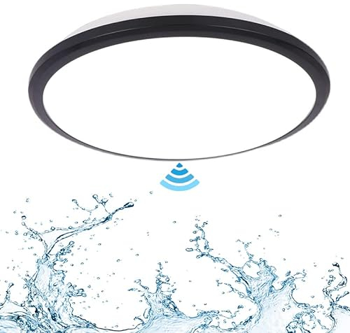 KZT LED Deckenleuchte mit Bewegungsmelder IP54 Wasserdichte Flur Lampe Moderne Innen Deckenlampe mit Radar Bewegungssensor Schwarz Sensor Licht für Hotel Büro Balkon Haustür Abstellraum Keller