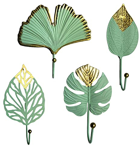 zalati Perchas 4pcs Metal Mini Soporte De Pared Con Forma De Hoja Estilo Para Ropa Bolso Bufanda Llaves Rack Ganchos - Verde