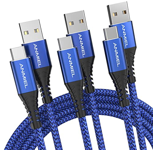 USB Type C Cable, [1M+1M+2M] QC 3.0 Fast Charging USB A to C cable, Nylon Braided C Cable for Samsung Galaxy S21 S20 S10 Plus Note 10 LG Google Pixel Moto etc (Blue)