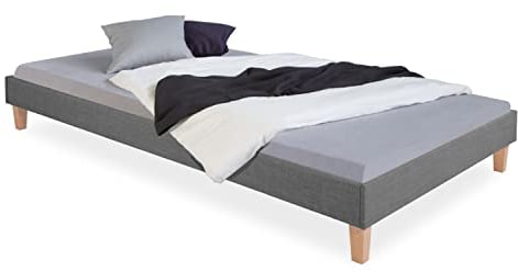 Homestyle4u 2284, Polsterbett 90x200 mit Matratze und Lattenrost, Bettgestell Futonbett Bett Grau
