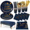 Nkaiso 161pcs Bleumarine Or Anniversaire Party Vaisselle,Kit Vaisselles Anniversaire Assiette Dîner Papier Tasse Serviette, Enfants Party Fête Mariages Baby Shower Noël, 20 invités