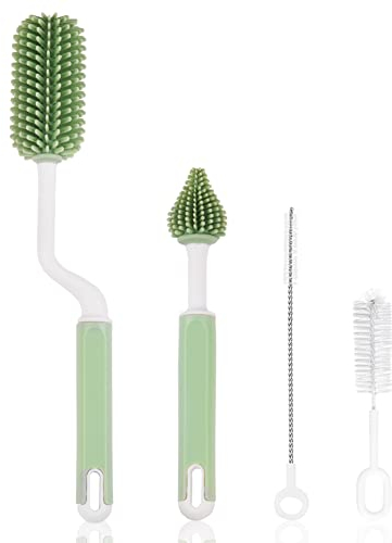 Vicloon Cepillo Para Biberones, 4pcs Cepillo de Silicona para Botella, Cepillo de Pezón Limpieza de Botellas Para Bebés Kit para Botellas y Tetina(Verde)