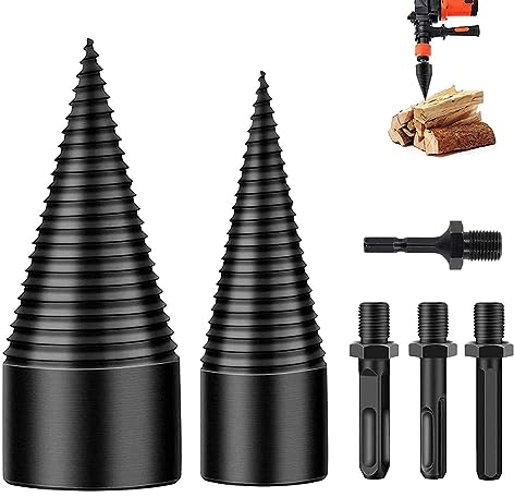 Jerxiero Bohrkegel Holzspalter 45mm+32mm mit 4pcs Bohrgriffe, Schraube Kegel Holz für Bohrmaschine Stufenbohrer Holzschneider Brennholz Holzspalter Stahl Kegelbohrer Hochgeschwindigkeits Bohrer