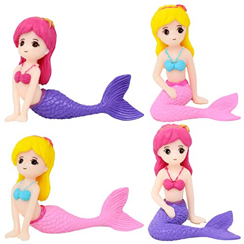 yueton 4PCS Resin Mini Mermaid Figures, Cute Mermaid Miniature Figurines, Mermaid Cake Topper Cake Decorations, Micro Landscape Decorations, Fairy Gardens DIY Ornaments Decorations