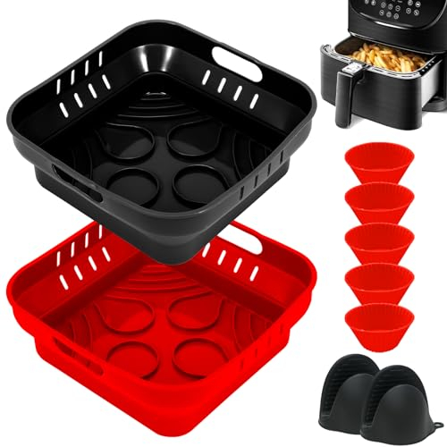 22cm Silikonform für Heißluftfritteuse, 4PCS Airfryer Zubehör Silikon Backform für COSORI 5,5L, Russell Hobbs 4L, Cecotec 6L, Silikonform, Silikoneinsatz Air Fryer Accessories für Heißluftfritteuse