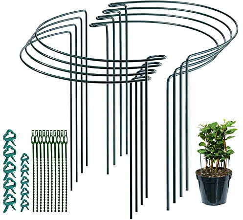 JIALWEN 8 Pack 20×35cm Plant Support Stakes Ring Cages, Metal Garden Plant Stake, Green Half Round Plant Supports for Vegetable, Tomato, Peony, Roses, Hydrangea, Flowers
