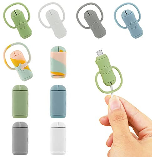 10pcs Charger Cable Protectors, Silicone Phone Charger Cable Protector Saver 2 in 1 Data Cable Protector Data Cable Winder Cord Organizer Compatible with Android cable with USB & Type-C Ends