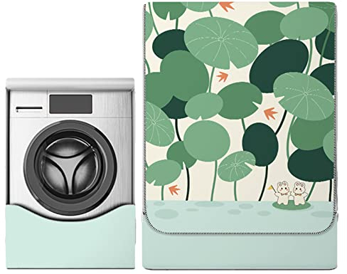 FANSU Washing Machine Cover Waterproof Dustproof Cartoon Front Load Washer Dryer Machine Cover Protector Sunscreen Washer Protection Tumble Dryer Cover (Lotus leaf,M-capacity 8-10kg)