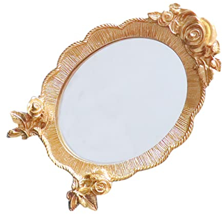 Beavorty Retro Kosmetikspiegel Gold Mit StäNder, Eleganter Tischspiegel FüR Zuhause, Kompakter Make-up Spiegel FüR Frauen, Ideal FüR Schminktisch Und Reisen, 14x8.8cm