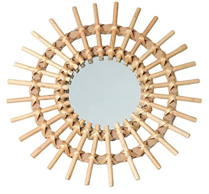 Luckxing Dekorativer Wandspiegel, Rattan Hängender Wandspiegel Rattan Runder Dekorativer Spiegel Wanddeko Klein Boho Style Runder Schminkspiegel Für Wohnung Schlafzimmer Wohnzimmer Room Decor