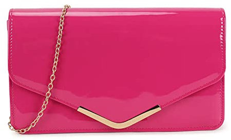 A2ZUKFASHION Pochette da donna in vernice per matrimonio, da sposa, borsa da sera, da donna, per feste e balli, Fucsia