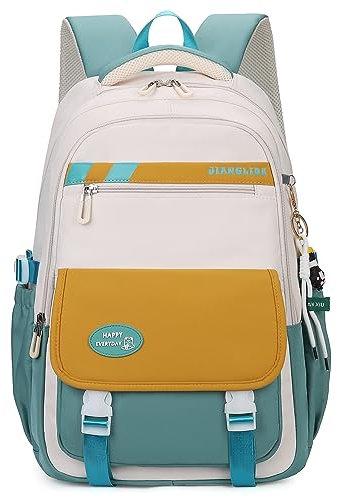 Waniki Schulranzen Mädchen Schulrucksack Junge Nylon Wasserdicht Rucksack Schultasche Groß Kinderrucksack Travel backpack Laptop Tasche für Schule, Reisen, Sport, Girls, Boys(Yellow-green)