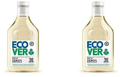 Ecover ZERO Flüssigwaschmittel (1,5 L/30 Waschladungen), Ecover Waschmittel mit pflanzenbasierten Inhaltsstoffen, Sensitiv Waschmittel für Allergiker und empfindliche Haut (Packung mit 2)