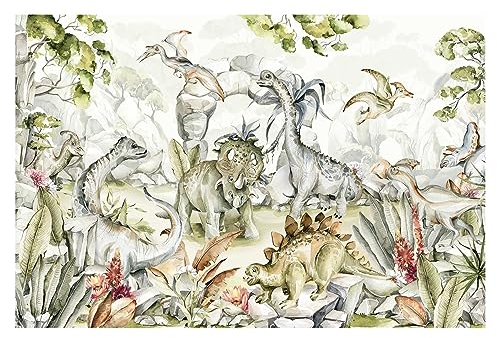 Bilderwelten Fototapete Kinderzimmer Welt der Dinosaurier 255 x 384 cm Vlies-Tapete XXL Smart Wandtapete Wanddekoration Kindertapete