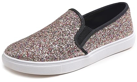 Feversole Scarpe da Ginnastica da Donna, in Tela, per Il Tempo Libero, Traspiranti, per Il Fitness, per Il Fitness, per attività all'Aria Aperta, Leggere, Mutli Nero Lucido Lucido, 38 EU
