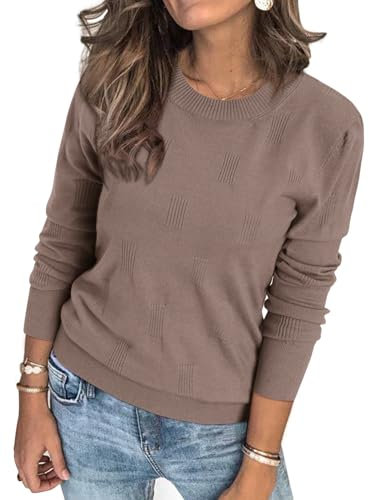 Arach&Cloz Pullover Damen Langarm Frühling Herbst Winter Strickpullover Elegant Tops Rundhals Pulli Sweatshirt (Nutmeg, S)