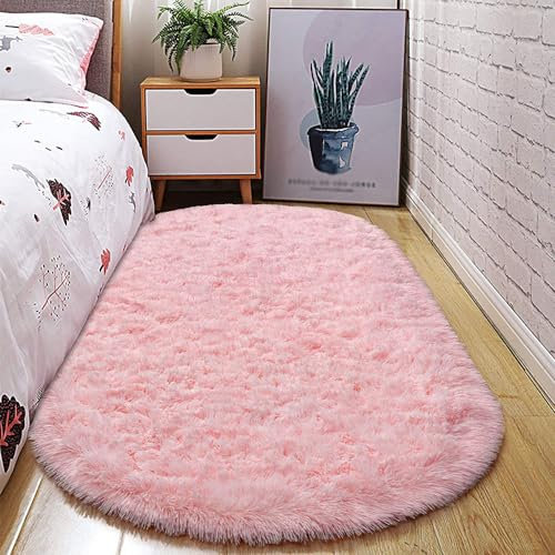 Treer Tappeto Ovale Salotto Moderno Pelo Corto Lavabile Morbido Tappeti per Soggiorno Tappeti per Interni Morbidi Tappeti, per Divano Camera da Letto Home Decor (Rosa,60x120cm)