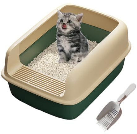 Katzentoilette mit Rand Tiefes großes Katzenklo Große offene Katzentoilettenbox Oben zu öffnende Katzentoilette mit Schaufel für Katzen und kleine Haustiere