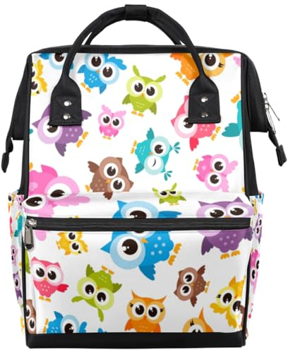 Tavisto Wickeltasche mit buntem Frosch, multifunktional, große Wickeltaschen mit Kinderwagengurten, Farbige Eulen, Farbige Eulen
