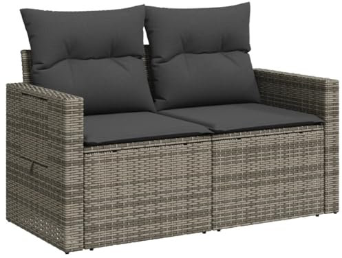 vidaXL Gartensofa mit Kissen 2-Sitzer, Sofa mit Staufach unter Sitzfläche, Terrassensofa mit abnehmbarem waschbarem Bezug, Gartenmöbel Terrassenmöbel, Grau Poly Rattan