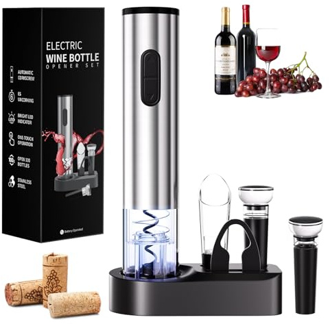 OxyGear Electric Wine Opener, Battery Operated Corkscrew Wine Opener with Foil Cutter, Aerator, Vacuum Stopper, Storage Base and Carrying Case, Ideal Wine Gifts for Birthdays, Weddings, Housewarmings