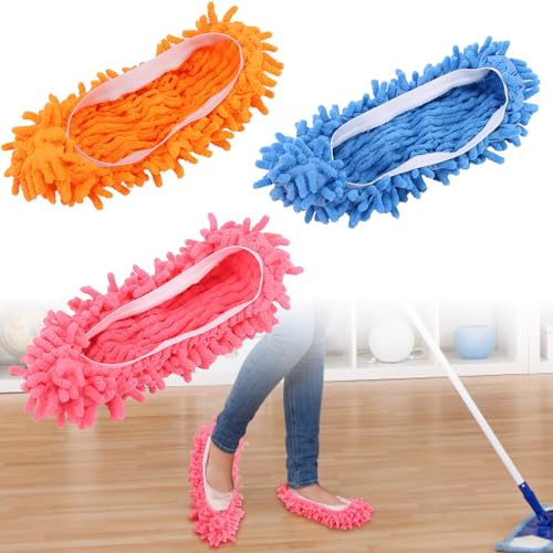 3 Pairs/ 6PCS Mop Slippers,Mop Slippers for Floor Cleaning,Dusting Mops Shoes,Household Floors Room of Dust Clean Tool,Creative Funny Mopping Lazy Shoe Cover for Women/Men,Maintain Spotless,Washable