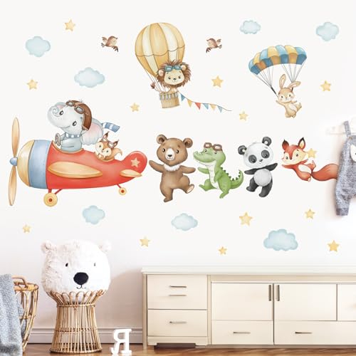 wondever Wandtattoo Flugzeuge Tiere Wandaufkleber Heißluftballon Elefant Löwe Panda Wandsticker Wanddeko für Kinderzimmer Babyzimmer Junge Schlafzimmer