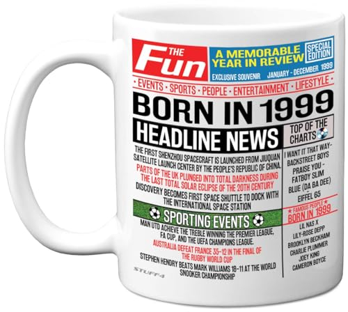 Stuff4 26th Birthday Mug Gift for Men Women - Born in 1999 Newspaper - Happy 26 Birthday Gifts for Son Daughter Cousin Vintage Retro Back in 1999 Age Twenty-Six Bday, 11oz Ceramic Coffee Mugs