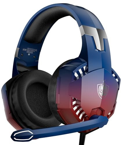 PHOINIKAS Gaming Headset for PS4/PS5/XBox One/Switch/PC/Laptop, 50mm Driver, 2.1M Cable Length, Adjustable Noise Canceling Microphone, LED Light