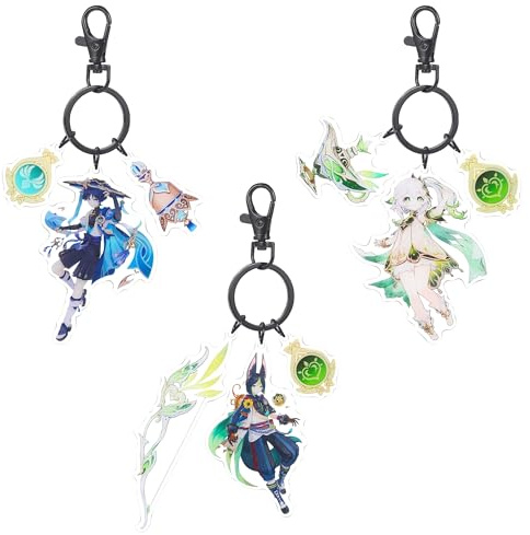 UTIEHD Genshin Impact Charakter-Schlüsselanhänger Set, 3 Stück Acryl Figuren Schlüsselanhänger Anime Fanartikel (Tighnari/Wanderer/Nahida)