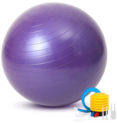 REY Ballon d'exercice, Assis... 75 cm pour Gymnastique, Pilates, Yoga, Grossesse - Femme Enceinte, Fitness, Sport... Violet, Compris Le gonfleur