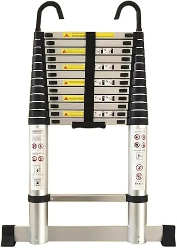 Telescopic Ladders With Stabilizer Bar and Hooks Extendable Ladders Multi Purpose Loft Ladders Extendable Telescopic Max Load 150KG 330LbS (5.8M)