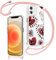 Kueqeay Funda con Cuerda para iPhone 11 6,1'', Aesthetic Corazón Diseño Gráfico Transparente PC Thin Carcasa con Colgante Correa Ajustable Colgar de Cuello Cadena Cámara Protección Choque Case, 02