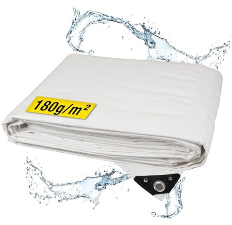 horizont Abdeckplane wasserdicht 180g/m² 5x5m mit reißfesten Ösen, Sandkasten und Pool Abdeckung, Gewebeplane für Auto, Motorrad, Fahrrad - robuste Abdeckfolie für den Außenbereich, weiß