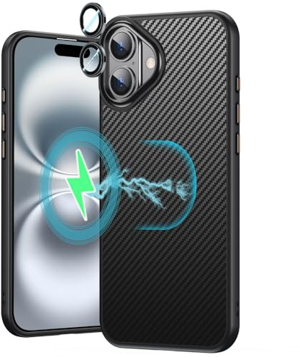 TECHGEAR iPhone 16 Magnetic Case - Shockproof, Anti-Scratch, Slim [Carbon Fibre Detail] Drop Protection [Camera Lens Protector] & Tough Hard Back Compatible with MagSafe Case Cover for iPhone 16 6.1