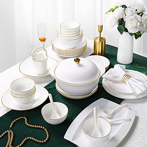 Ensemble De Vaisselle en Céramique De 38 Pièces avec Motif De Bordure Dorée en Relief Blanc Service Vaisselle