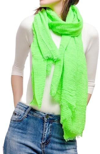 Neon-Schal für den Sommer, einfarbig, Blasen, Turban, Falten, Schleier, geriffelt, schillernder Schal, grün, 180*95cm