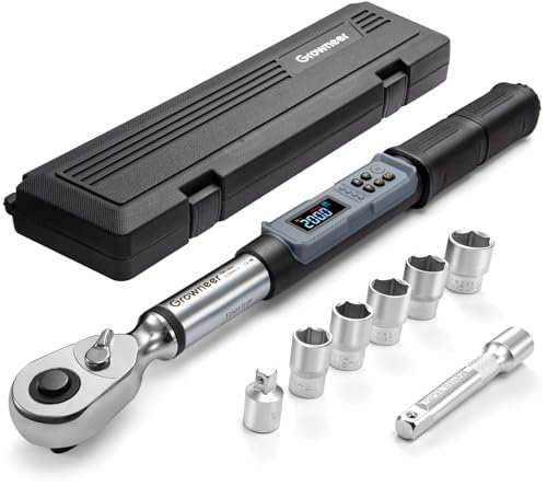 GROWNEER Verbessertes digital Drehmomentschlüssel-Set, 10-200 nm, 1,27 cm (1/2 Zoll) Drehmomentschlüssel, Summer & bunter LED-Anzeige, elektronischer Schraubenschlüssel für Fahrrad und Autoreparatur