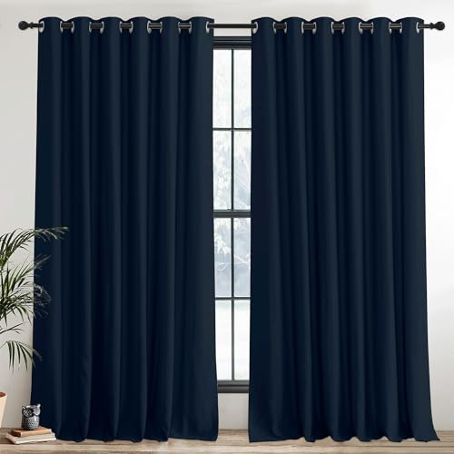 PONY DANCE Blackout Curtain 2 Panels - 90 x 84 Inch Extra Wide Door Curtain Thermal Insulated Eyelet Drapes for Bedroom，Hotel, Living Room Large Panels, Navy Blue