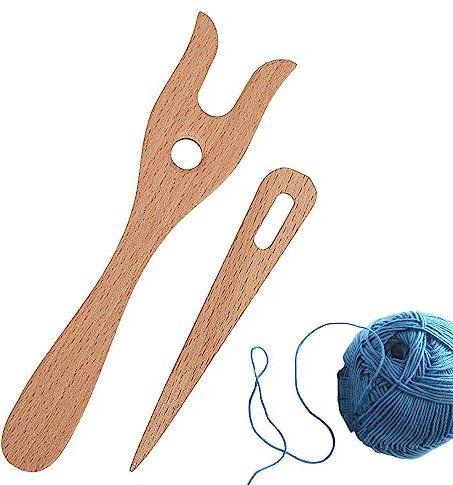 Wood Knitting Forks and Eye Needle Kit - Portable Knitting Fork Set, Sewing Lucet Braiding Fork Crochet Hooks Knitting Fork Kit for Knitting Crafts