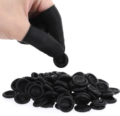 100Pcs Finger Cots, Finger Condom for Injury Waterproof Disposable Silicone Fingertips Protective Fingers Protectors & Covers Black Fingers Gloves for Beauty, Manicure, Massage, Nail Biting Prevention