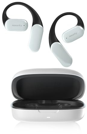 NEARITY MemPod Fit 2 Open-Ear Bluetooth Kopfhörer, kabellose Earbuds mit Deep Bass, bis zu 45 Stunden Spielzeit mit Ladeetui, komfortabel, duale Verbindung, Luftleitung, für Smartphone/Mac, Weiß